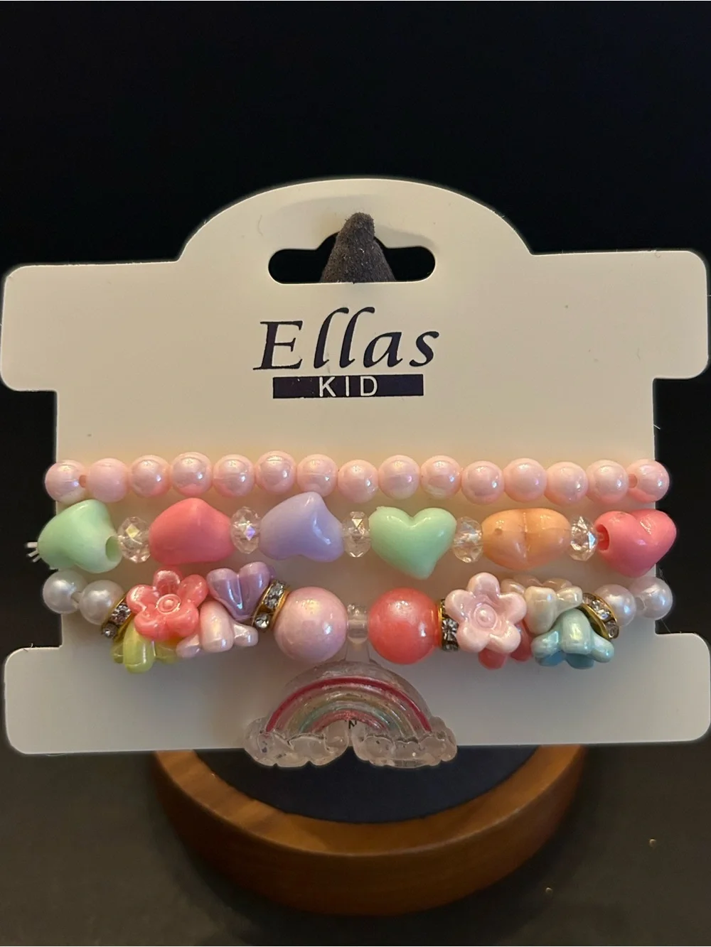 Kids Pastel Rainbow 🌈 Heart & Flower w/Charm Bracelet Set of Three - Multicolor